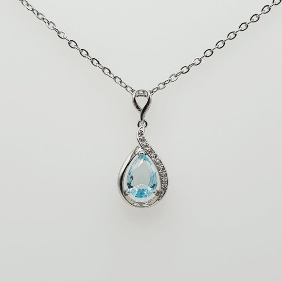💞Elegant Water Drop Light Blue Hollow Pear Silver Plated Necklace, EVGG1011 - Picture 9 of 9
